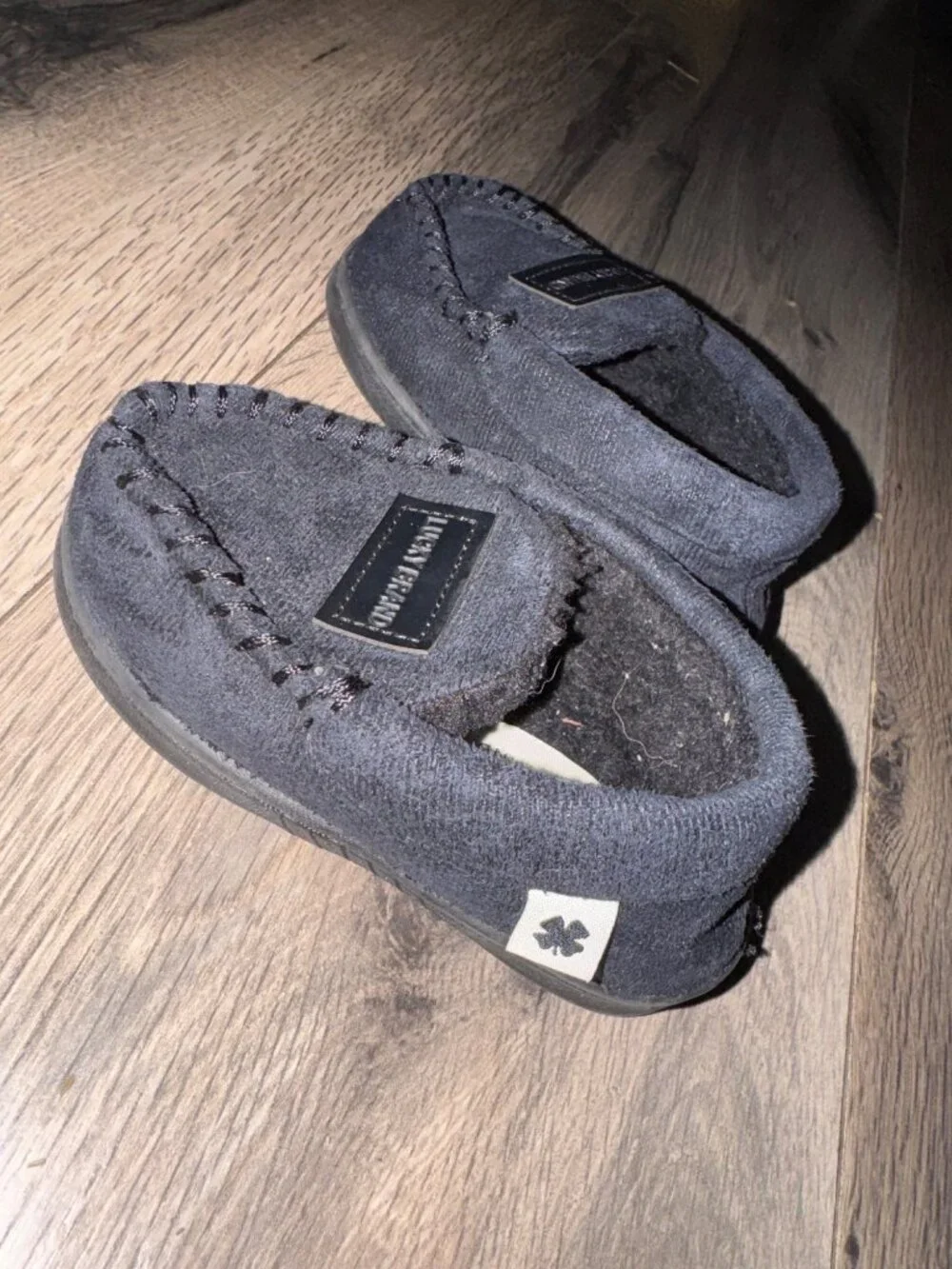 Lucky Brand Kids Black Micro Suede Moccasin-Style Slippers With Rubber Outsoles